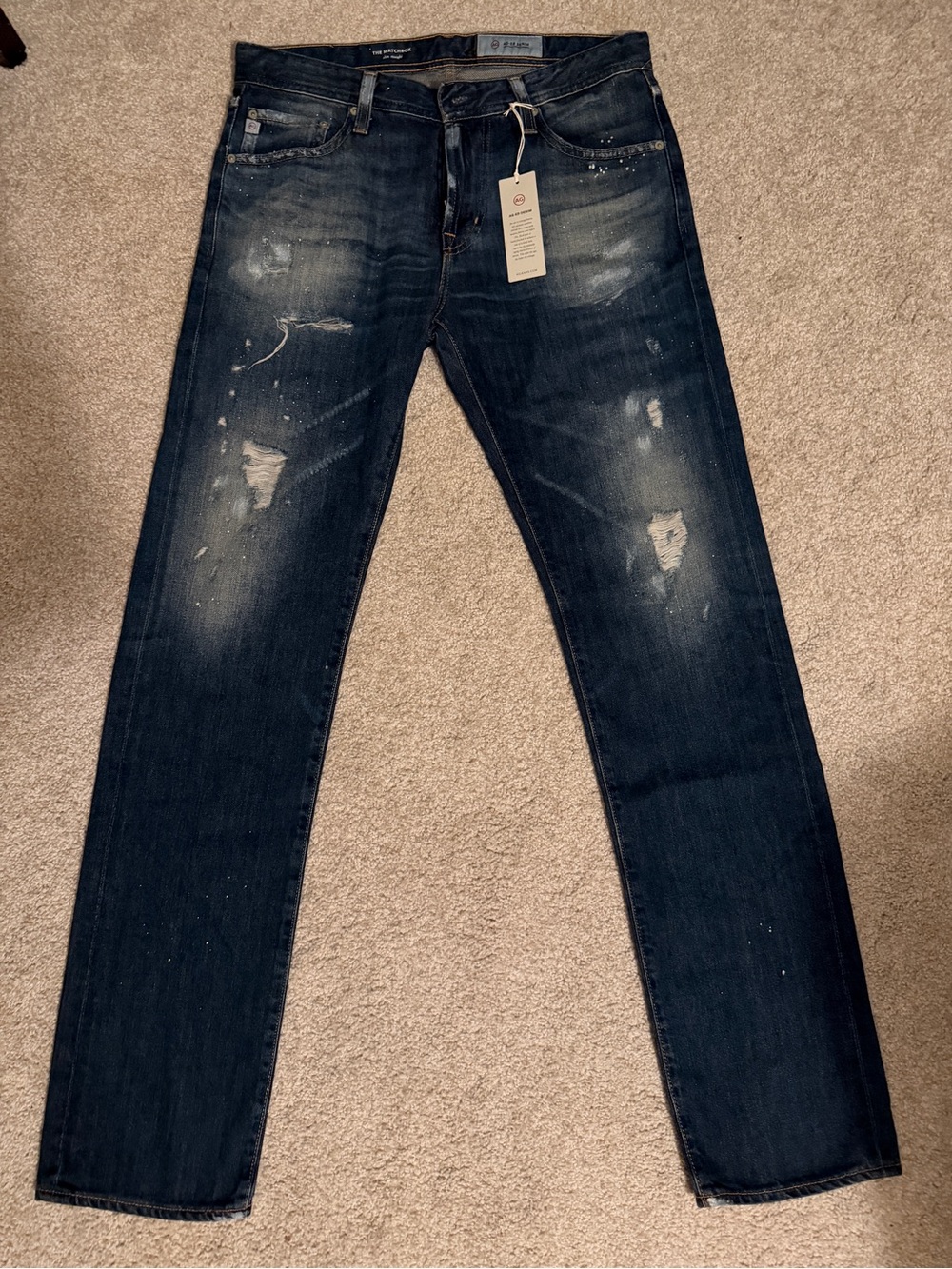 AG-ED NWT The Matchbox Slim Straight Men's Distressed Paint Jeans - Blue
